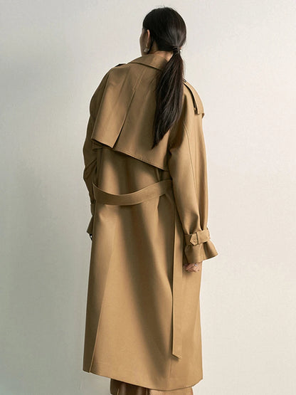 Lautaro Spring Autumn Khaki Long Trench Coat for Women Double Breasted Elegant Luxury Chic British Style Fashion Overcoat 2026