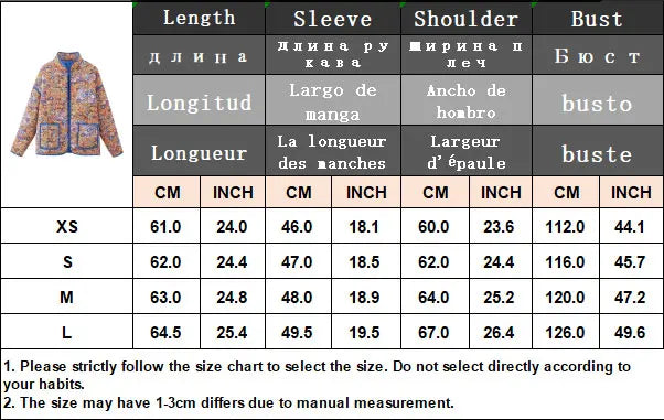 HH Floral Print Jacket For Women Autumn Quilted Reversible Cotton Coat Cardigan Long Sleeve Jackets Elegant Woman Streetwear