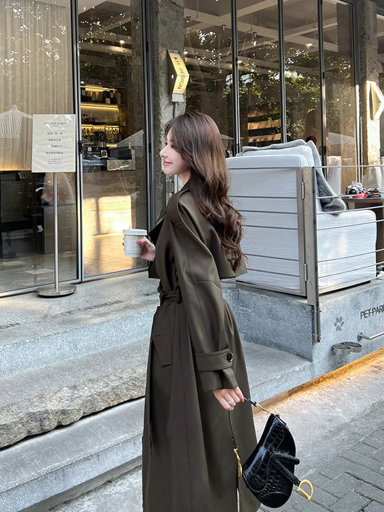 Lautaro Spring Autumn Long Trench Coat for Women with Belt Raglan Sleeve Elegant High Quality Chic Luxury Designer Clothing 2026