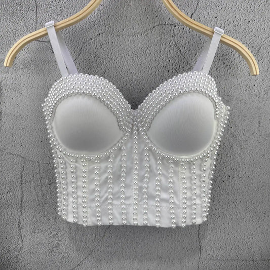 Ruili Pearl Pure Handmade Small Vest Sling Fashion Youth Body Sculpting Retro Solid Fish Bone Nightclub Performance Clothes