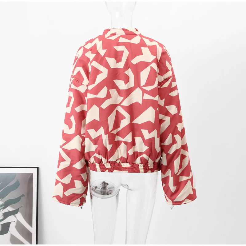 HH Floral Print Jacket For Women Autumn Quilted Reversible Cotton Coat Cardigan Long Sleeve Jackets Elegant Woman Streetwear