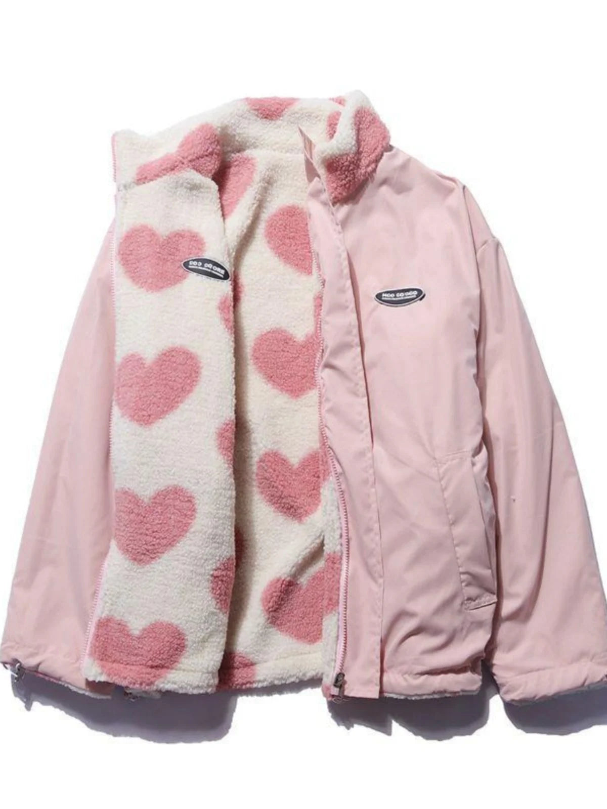 Double-Sided Wear Thickened Lamb Fur Heart Pattern Cotton Jacket Couple's Two-Way Wear Casual Warm Zipper Closure Long Sleeve...