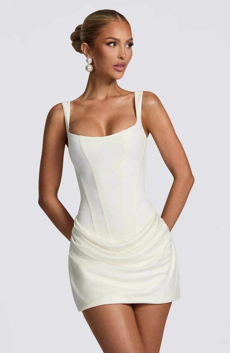 French Style Women Ruched Short Dress Fashion Summer Party Evening Gown Spaghetti Strap Bodycon Sexy Bandage Corset Mini Dress