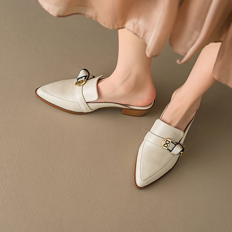 Dilalula 2025 French Style Genuine Leather Sandals Women Covered Toe Butterfly Knot Party Dating Sandals Office Ladies Pumps
