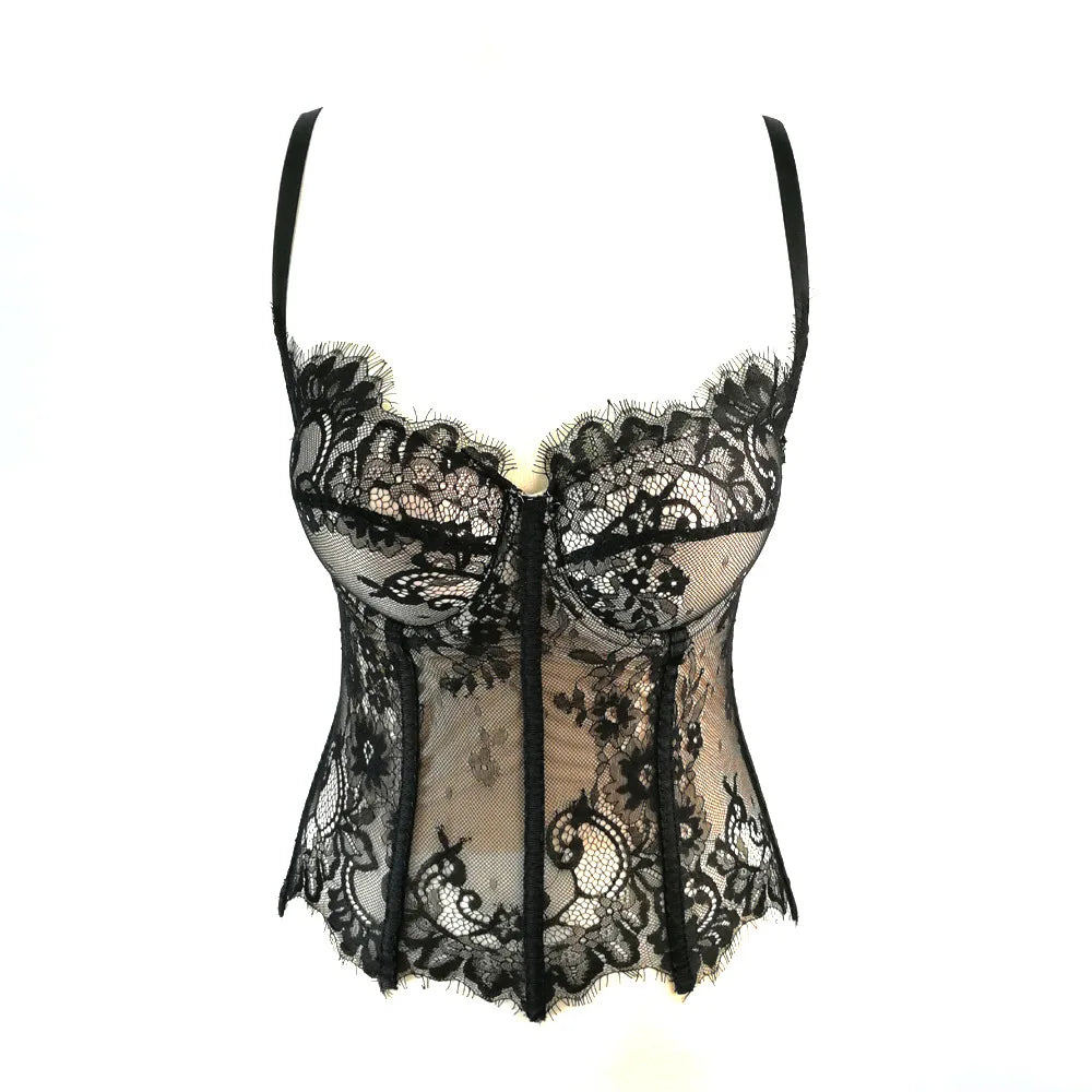 Transparent Mesh Sexy Waisted Lady Corset Elegant Shaping Women Bustier Girls Slim Evening Wear Crops Top Lady Short Body Shaper