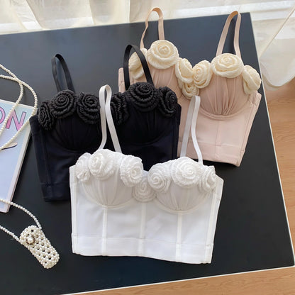 Women Camis Crop Top Tube Top Stereoscopic Floral Pattern Pure and Spicy Appeal Ideal as Base Layer or Outerwear Option