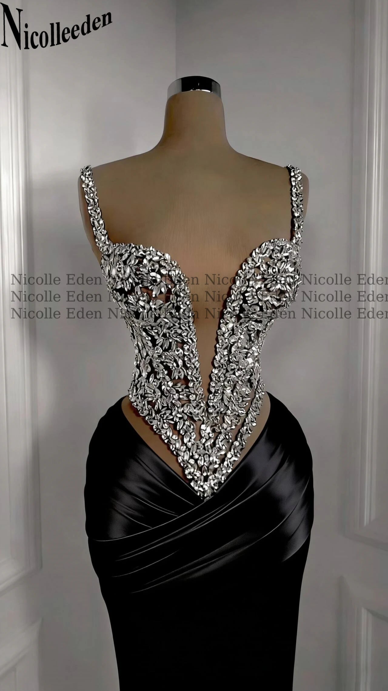 Nicolle Charming Spaghetti Straps Evening Dresses for Women Rhinestones Pageant Celebrity Dresses Vestidos De Gala Customized