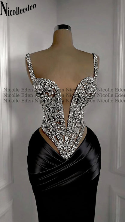 Nicolle Charming Spaghetti Straps Evening Dresses for Women Rhinestones Pageant Celebrity Dresses Vestidos De Gala Customized