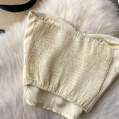 Embellished Short Crop Top Women's Vest with Chest Pad 3D Flower Decoration Slimming Effect Summer Fashion