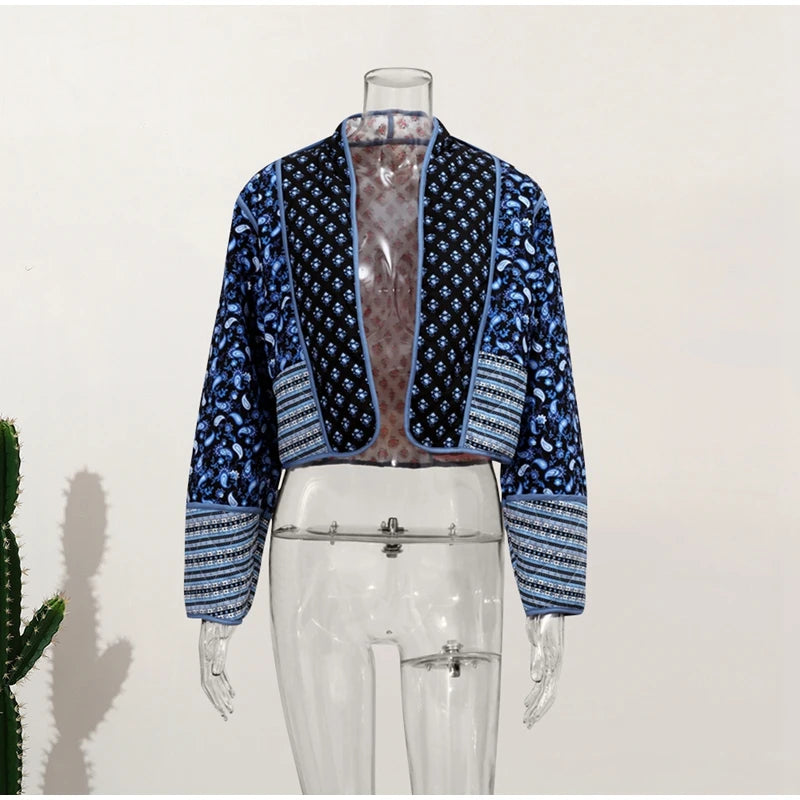HH Floral Print Jacket For Women Autumn Quilted Reversible Cotton Coat Cardigan Long Sleeve Jackets Elegant Woman Streetwear