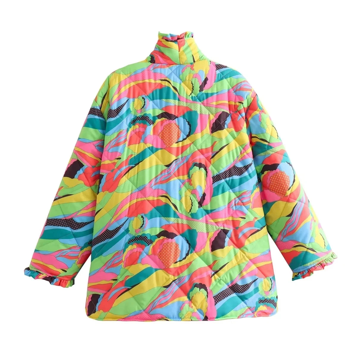 HH Floral Print Jacket For Women Autumn Quilted Reversible Cotton Coat Cardigan Long Sleeve Jackets Elegant Woman Streetwear
