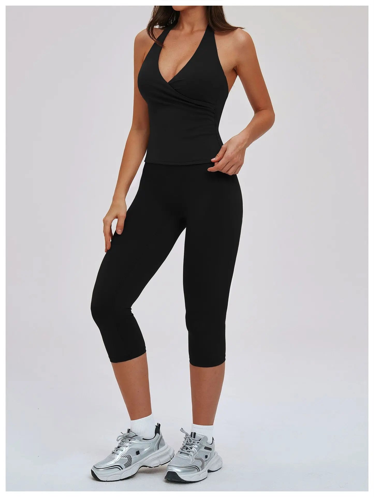 2PCS Gym Tracksuits Yoga Set Female Fitness Suit Deep V Yoga Bra Athletic Wear Women High Waist Workout Flared pants Sports Suit
