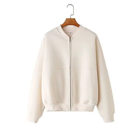 HH Women's Fall 2-Piece Retro Solid Color Zip Bomber Jacket Sweatshirt+High Waist Lace Up Women's Wide Leg Pants Street Wear