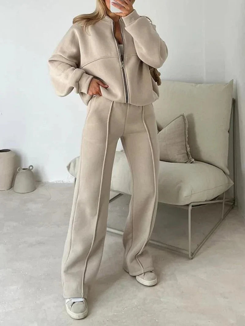 2025 Sweatshirt Two-piece Suit Women's Casual Sports Sets Autumn Winter Zip-up Short Coat Straight Trousers 2-piece Sets S-5XL