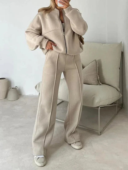2025 Sweatshirt Two-piece Suit Women's Casual Sports Sets Autumn Winter Zip-up Short Coat Straight Trousers 2-piece Sets S-5XL