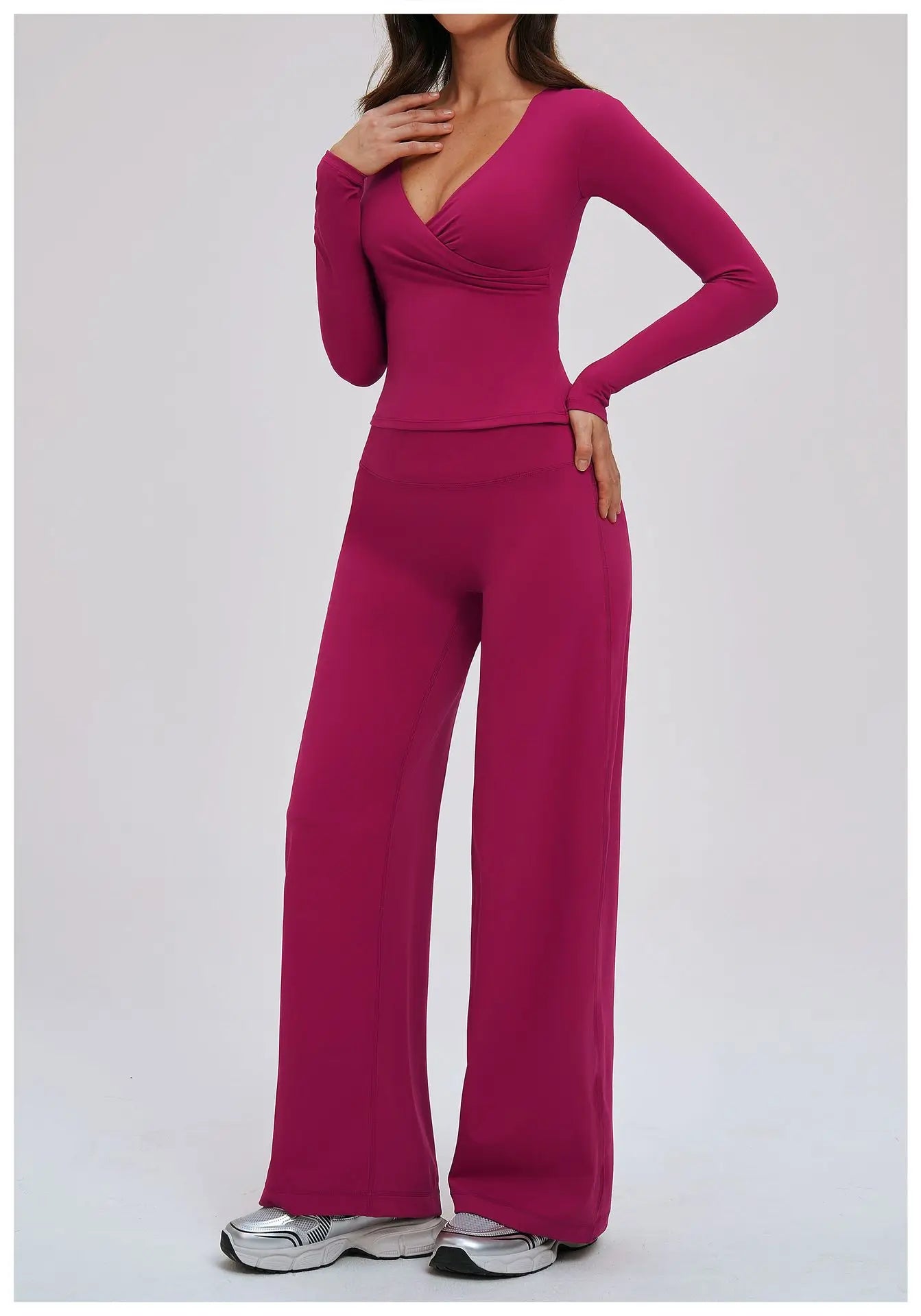 2PCS Gym Tracksuits Yoga Set Female Fitness Suit Deep V Yoga Bra Athletic Wear Women High Waist Workout Flared pants Sports Suit