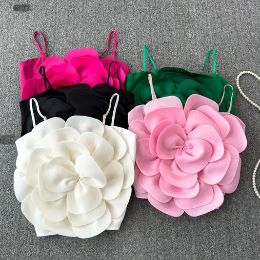 Stretchy Back Camis Slim Woman Solid Big Flower Tank Girl 2024 Summer Crop Top for Female Camisole