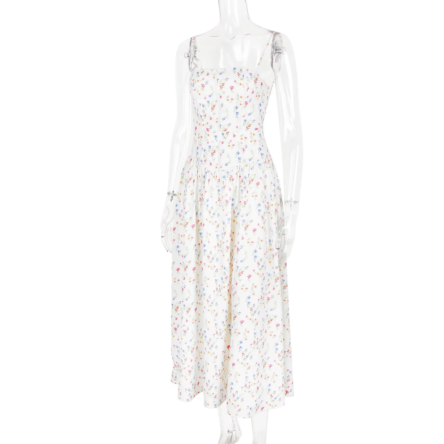 Oligai Floral Print Midi Sundress Elegant Spaghetti Strap Flowy Dress Aussie Summer Women Boho Chic Beach Dress