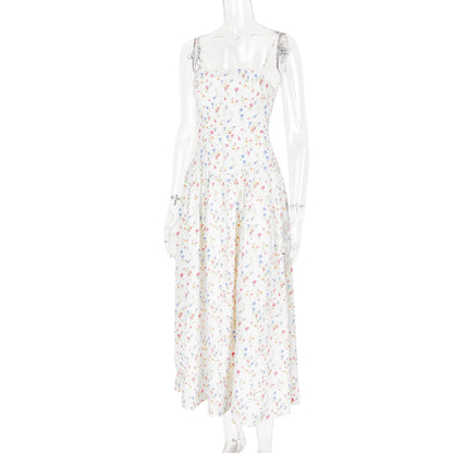 Oligai Floral Print Midi Sundress Elegant Spaghetti Strap Flowy Dress Aussie Summer Women Boho Chic Beach Dress