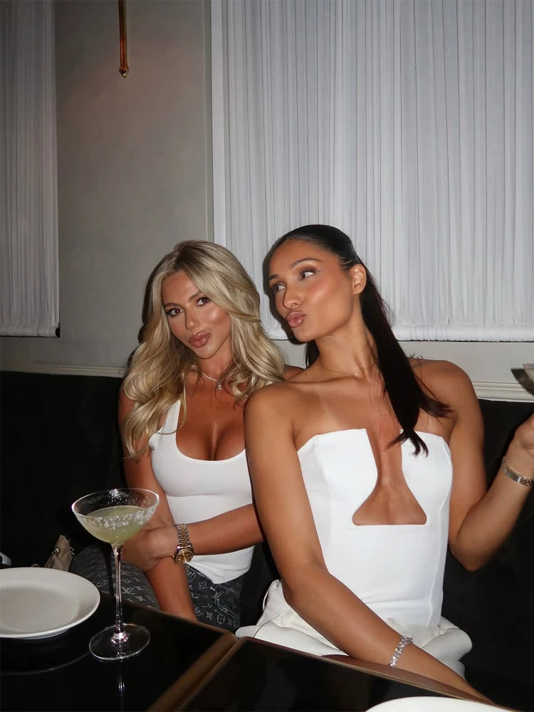 Women Sexy Solid Strapless Cutout Tube Vest Hollow Out High Neck Fitted Crop Camisole 2026 Lady Party Date Night Streetwear Top