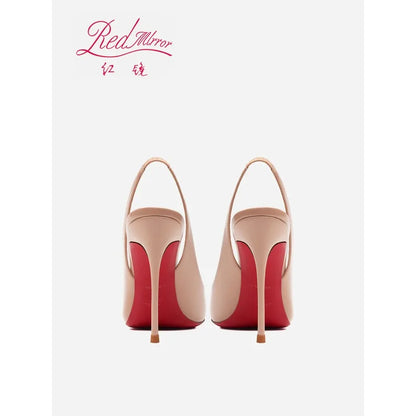 2025 new pointed patent leather nude single shoes socialite versatile stiletto rear empty bag head high heels sandals