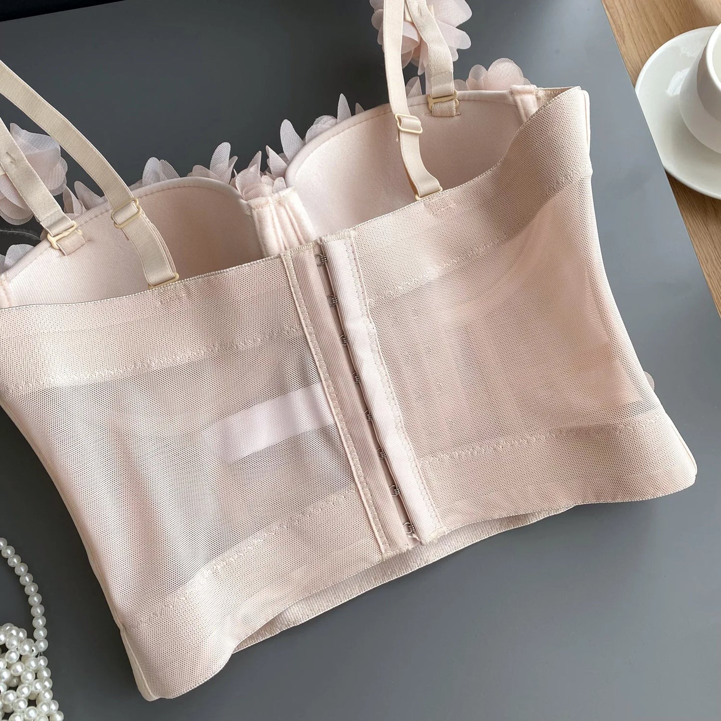 Sexy Beachwear Corset 3D Floral Applique Cute Women Deading Design Bustier Ladies Event Party Crop Top Short French Sweet Cami