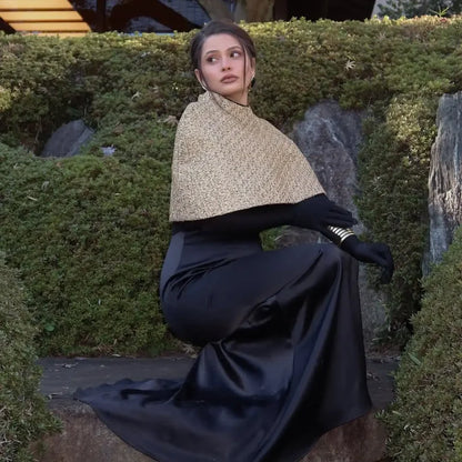 Women Elegant Gold Sparkle Capelet Top Shiny Tweed Shoulder Wrap Turtleneck Short Cloak New Lady Evening Club Party Tops 2026