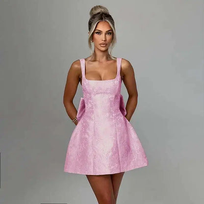 Avrilyaan Bow Spaghetti Strap Backless Sexy A-line Dress Women Strapless Party Dress Elegant Bodycon Mini Summer Dress Vestidos