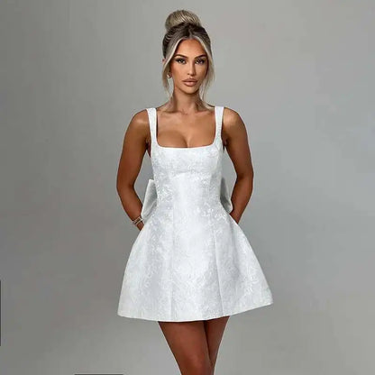 Avrilyaan Bow Spaghetti Strap Backless Sexy A-line Dress Women Strapless Party Dress Elegant Bodycon Mini Summer Dress Vestidos
