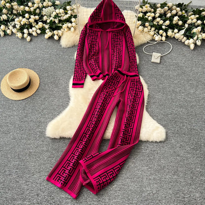 Autumn Pant Set Women Two Piece Sets Hooded Matching Sets Tops Wide Leg Long Pants High Waist Y2k Streetwear Work Print 2025