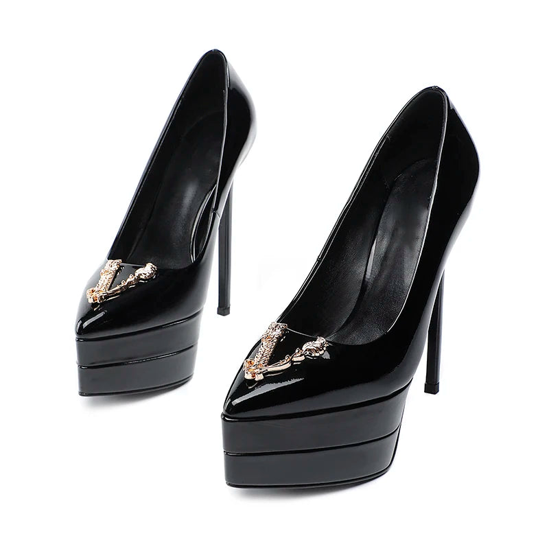 2023 15cm Stiletto High Heel Pointed Lacquer Leather Fashion Sexy High Heels Wedding Party Luxury Brand High Heels Women's Shoes