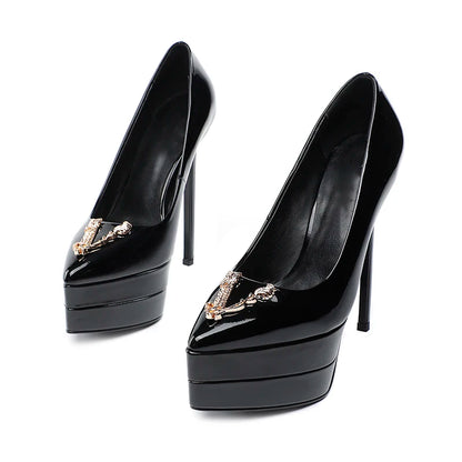 2023 15cm Stiletto High Heel Pointed Lacquer Leather Fashion Sexy High Heels Wedding Party Luxury Brand High Heels Women's Shoes