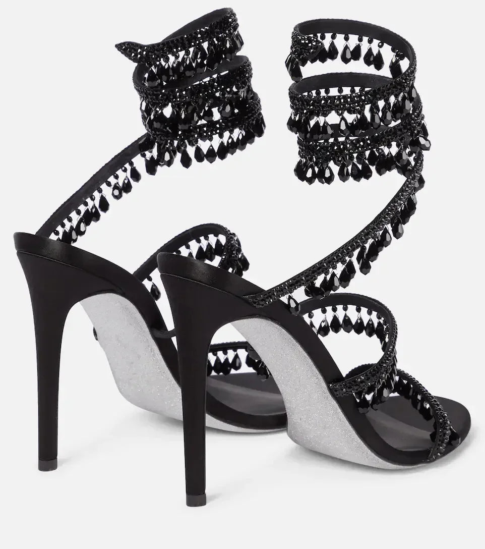2024Women's New Water Diamond Sandals Fashion Tassel Crystal Shoes Sexy Banquet Party Twin Stiletto Women's Large Sandals