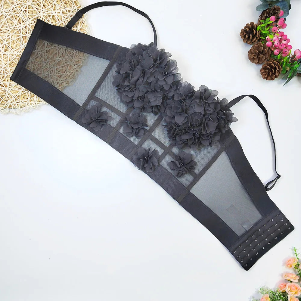 Sexy Beachwear Corset 3D Floral Applique Cute Women Deading Design Bustier Ladies Event Party Crop Top Short French Sweet Cami
