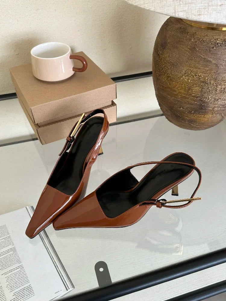 Aneikeh 2025 Summer New Band Women Pumps Shoes Fashion Shallow Slip On Slingback Sandals Thin High Heel Dress Sexy Pumps Shoes