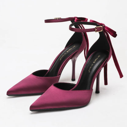Luxury Satin Designer High Heels for Women Bowknot Embellished Elegant Pointed Toe Pumps Fashion Party Dress High Heel Sandals