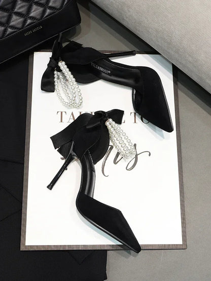Comemore 2025 Summer  Bow Black High Heel Sandals Lace-up Solid Ladies Shoes Fashion Thin Heels Buckle Women's Sandals banquet