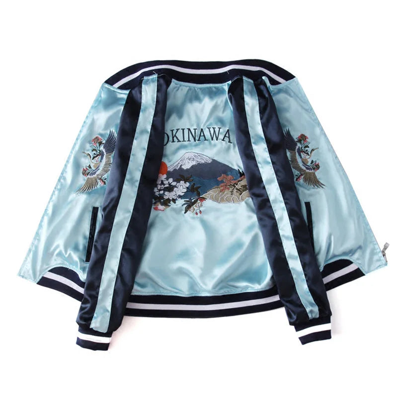 Double Sided Satin Baseball Jacket Women Sukajan Bomber Jacket Female Girls Embroidery Coat 2026 Spring Autumn Pink Z1