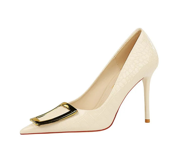 2025 BIGTREE Metal Decoration Buckle Fashion Pumps Women Elegant Snakeskin Print 10cm High Heels Party Ladies Shoes