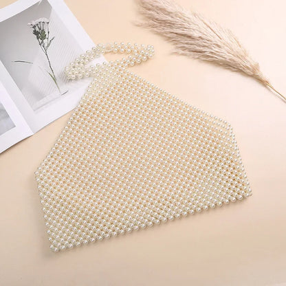 Handcrafted Elastic Pearl Beaded Sexy Hot Girl Bralette Top White Beaded Crop Top Women's Fashion Vest Strapless Bra