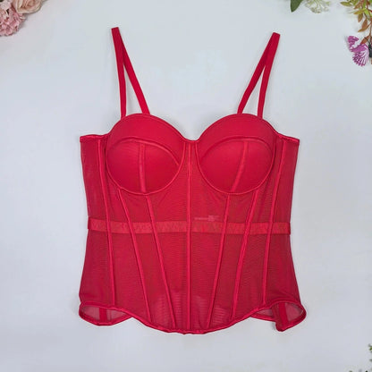 Transparent Mesh Sexy Waisted Lady Corset Elegant Shaping Women Bustier Girls Slim Evening Wear Crops Top Lady Short Body Shaper