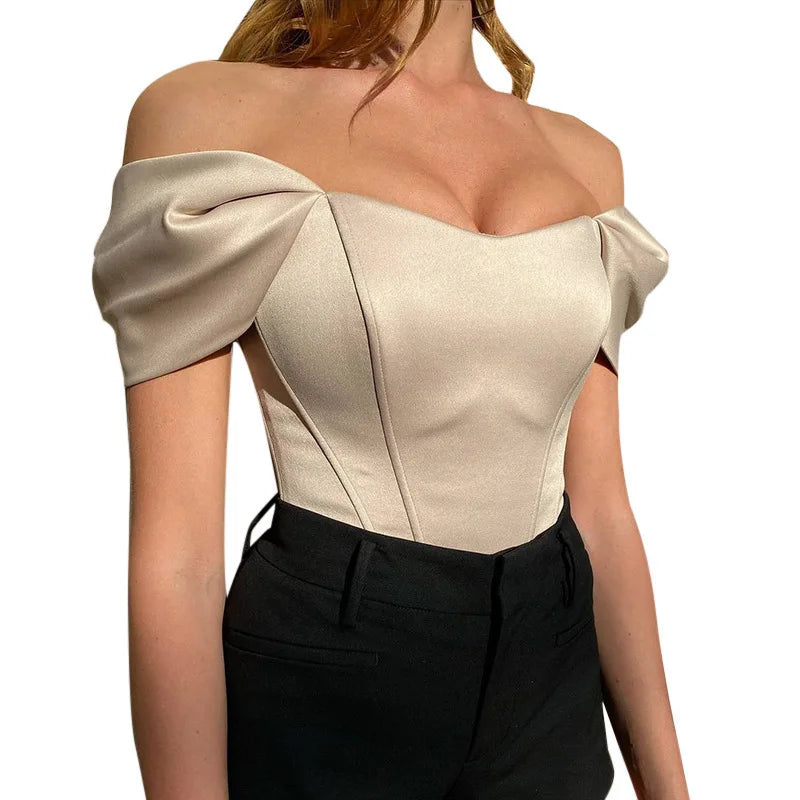 Elegant Satin Bow Tie Corset Top for Women Summer 2022 Fashion Sleeveless Backless Cropped Tops Club Party Clothes