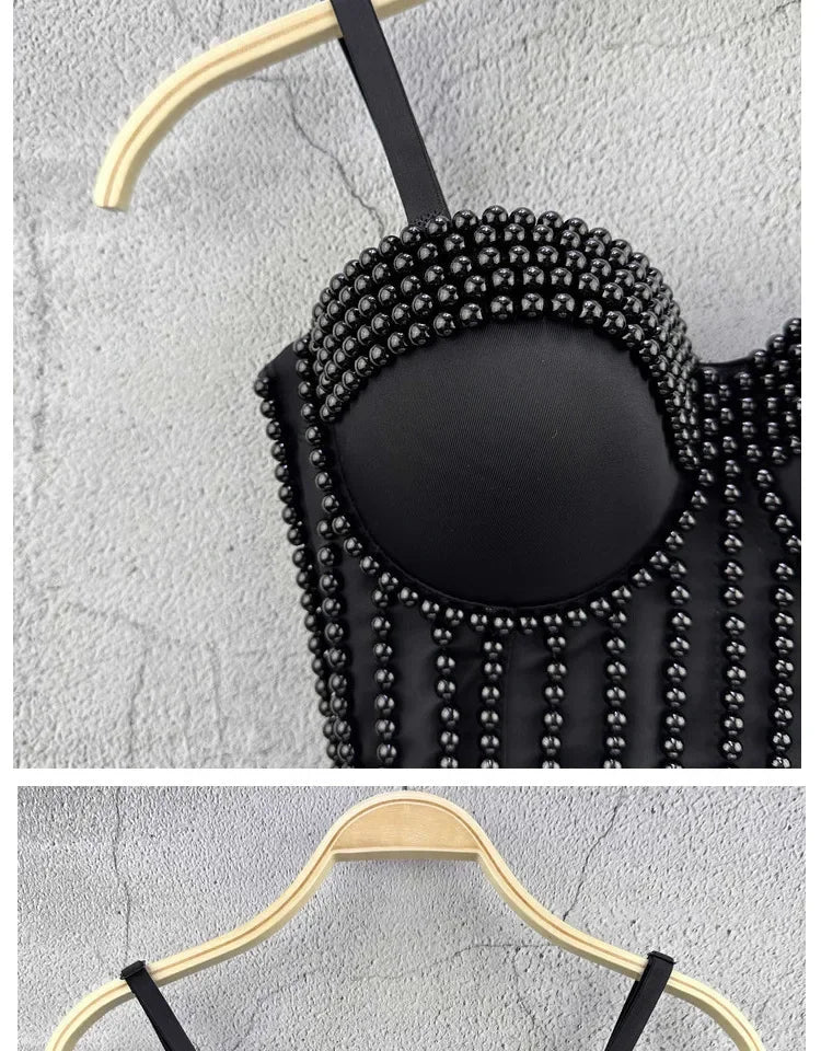 Ruili Pearl Pure Handmade Small Vest Sling Fashion Youth Body Sculpting Retro Solid Fish Bone Nightclub Performance Clothes