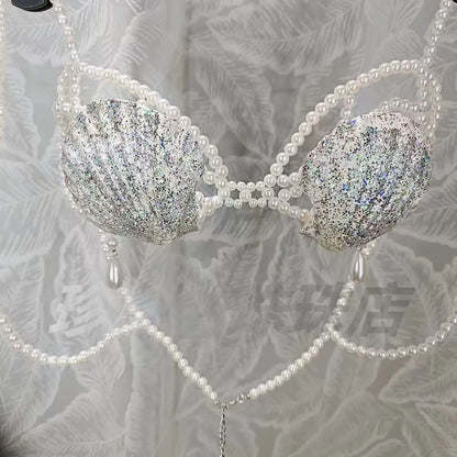 New Handmade Mermaid Bra Size Adjustable Glitter Natural Shell Bra Ocean Theme Party Pearls Sexy Corset