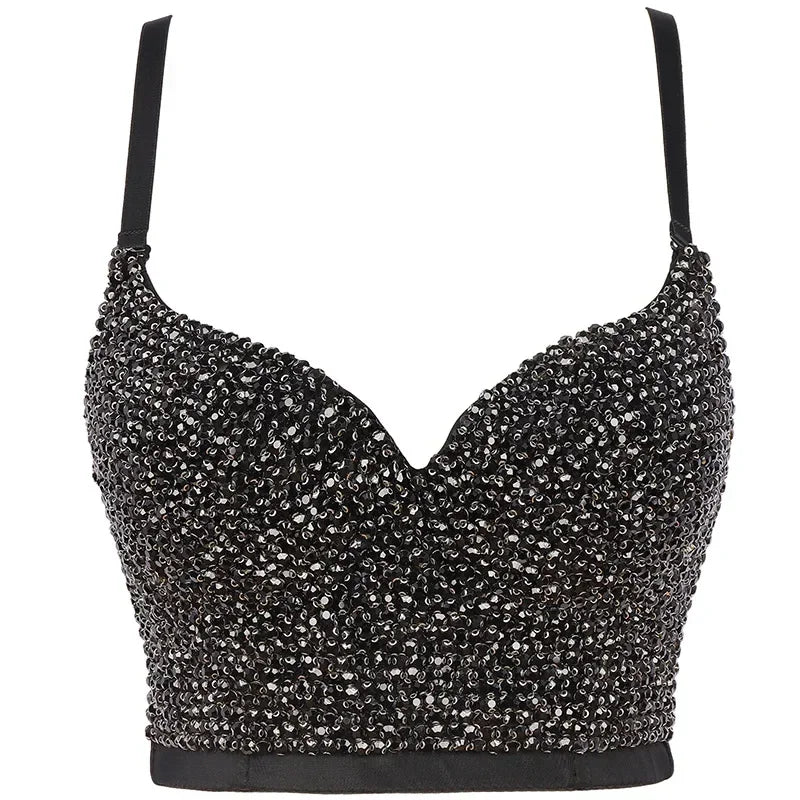 Women Tank Tops Sexy Sequined Diamond Bra Woman Clothes Push Up Bustier Club y2k Crop Top Party Ladies Corset Blusas Ropa Mujer