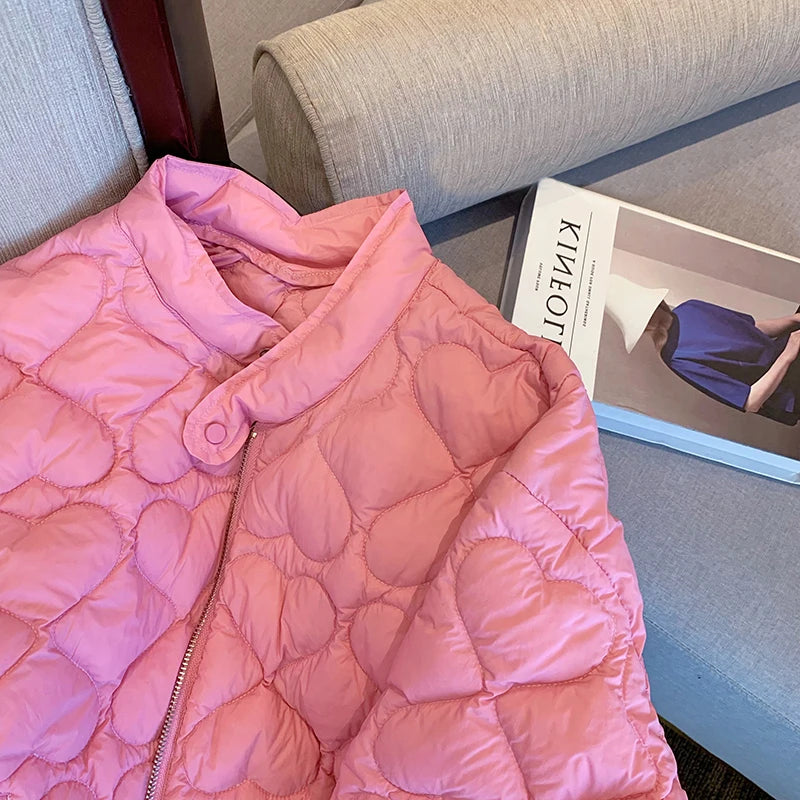 2024 Fashion Lightweight Cotton Padded Jackets Women Autumn Quilted Cotton Coat Warm Winter Pink Ultra Light Down Jacket Parkas