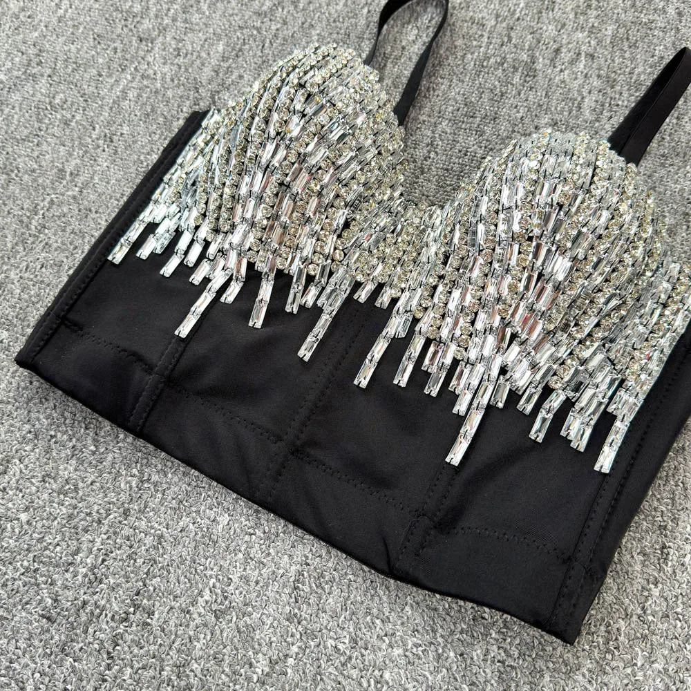 Sexy Club Dancing Csole Diamond Embellied ort Vest Inner Wear Outerwear Trendy Fibone Bra Top Women's Vest