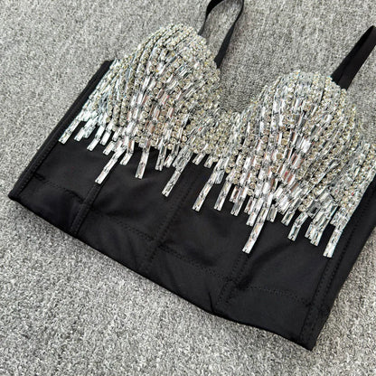 Sexy Club Dancing Csole Diamond Embellied ort Vest Inner Wear Outerwear Trendy Fibone Bra Top Women's Vest