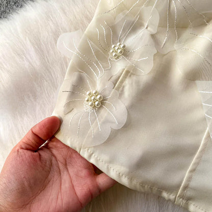 Embellished Short Crop Top Women's Vest with Chest Pad 3D Flower Decoration Slimming Effect Summer Fashion