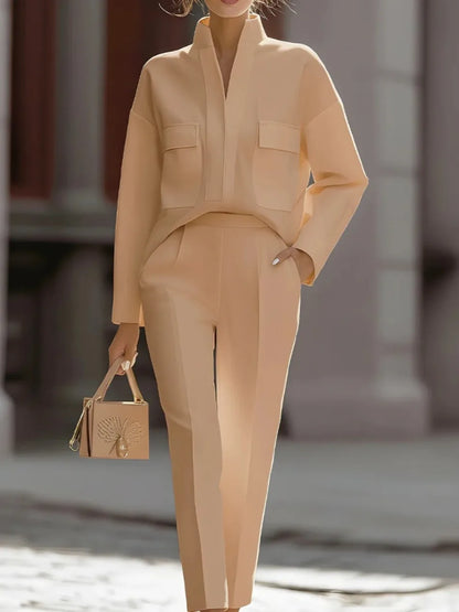 2026 Spring Urban Commute New Style Fashion Elegant Versatile Long Sleeve Lapel Pocket  Casual Suit blazer women suit set women